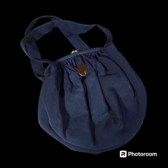 Vintage JR USA Julius Resnick Silk Blend Faille Navy Handbag Matching Coin Purse - Picture 5 of 16